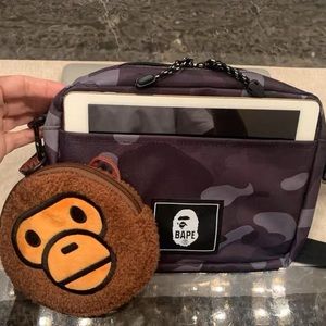 A Bathing Ape Baby Milo BAPE black camo 2pc pouch bag set. NEW!!!! NEVER USED!